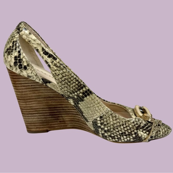 Coach Larchmont Women's Leather Peep Toe Wedge Heels Shoes Sz 10M - Picture 1 of 10